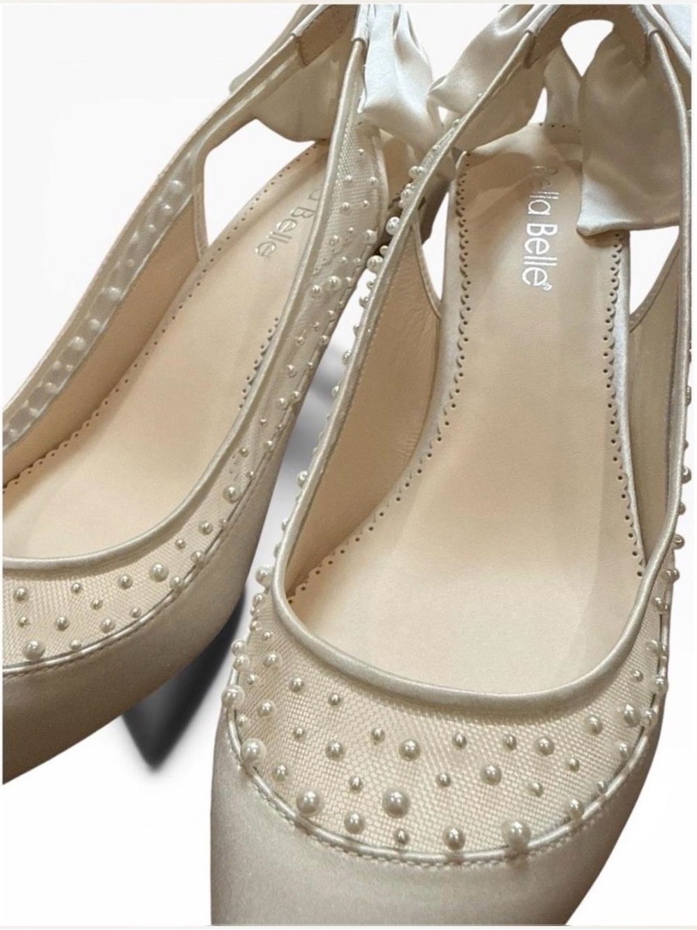 La Belle Cream Pearl-Embellished Slingback Heels